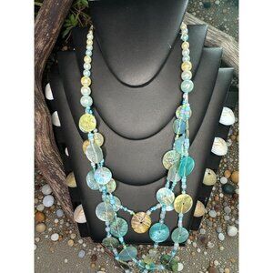 Yousi Multi-Strand Shell Disc Necklace Iridescent Beads Beach Boho Jewelry State